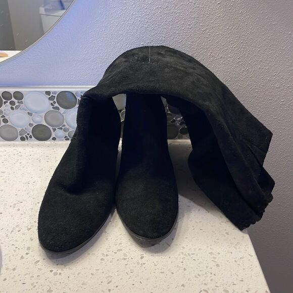 JACK Rogers woman’s black suede zip up in the back wedge knee high boots - Picture 1 of 16